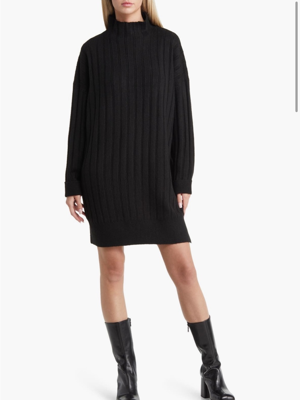 Topshop Boxy Ribbed Funnel Neck Long Sleeve Dress